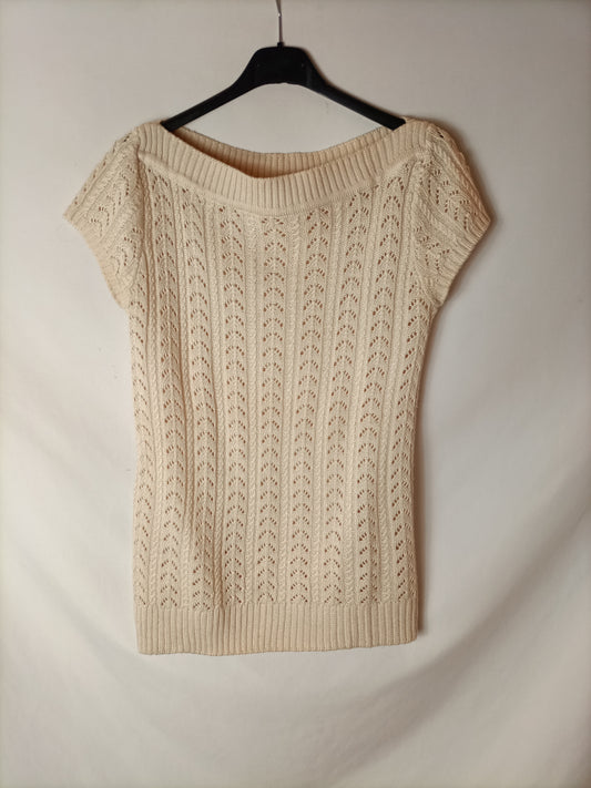 BLANCO. Top croché beige T.s