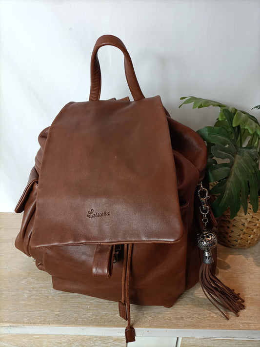 LURUEÑA. Mochila piel marrón