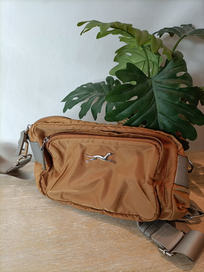 BIMBA Y LOLA. Camel waterproof fabric bag (tara)
