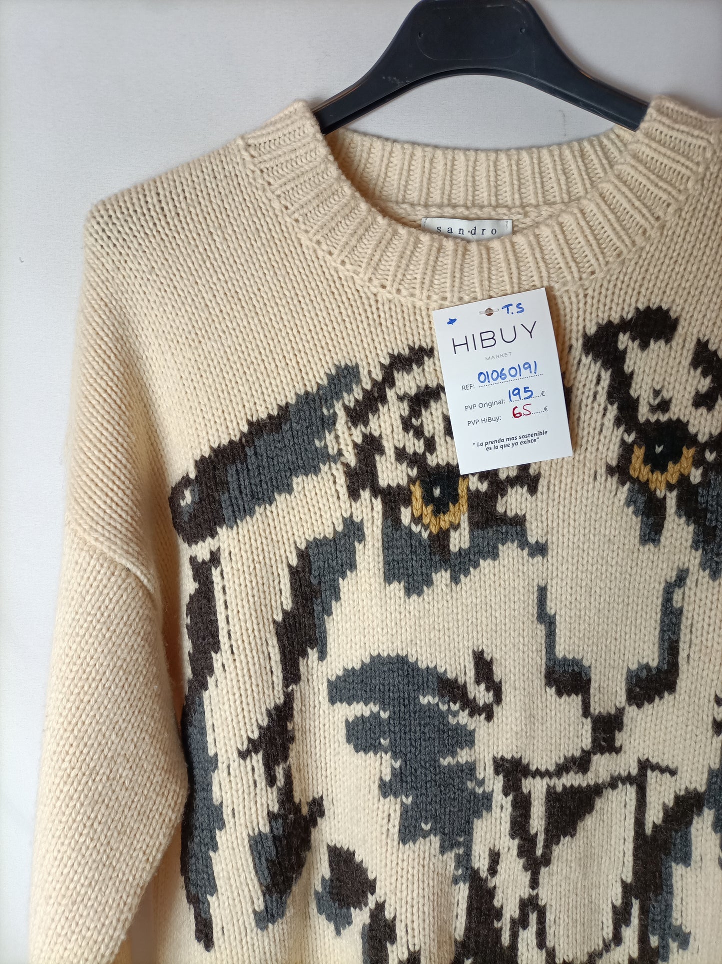 SANDRO. Jersey beige dibujo T.s