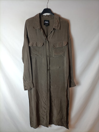 ZARA. Kimono camisero marrón T.m