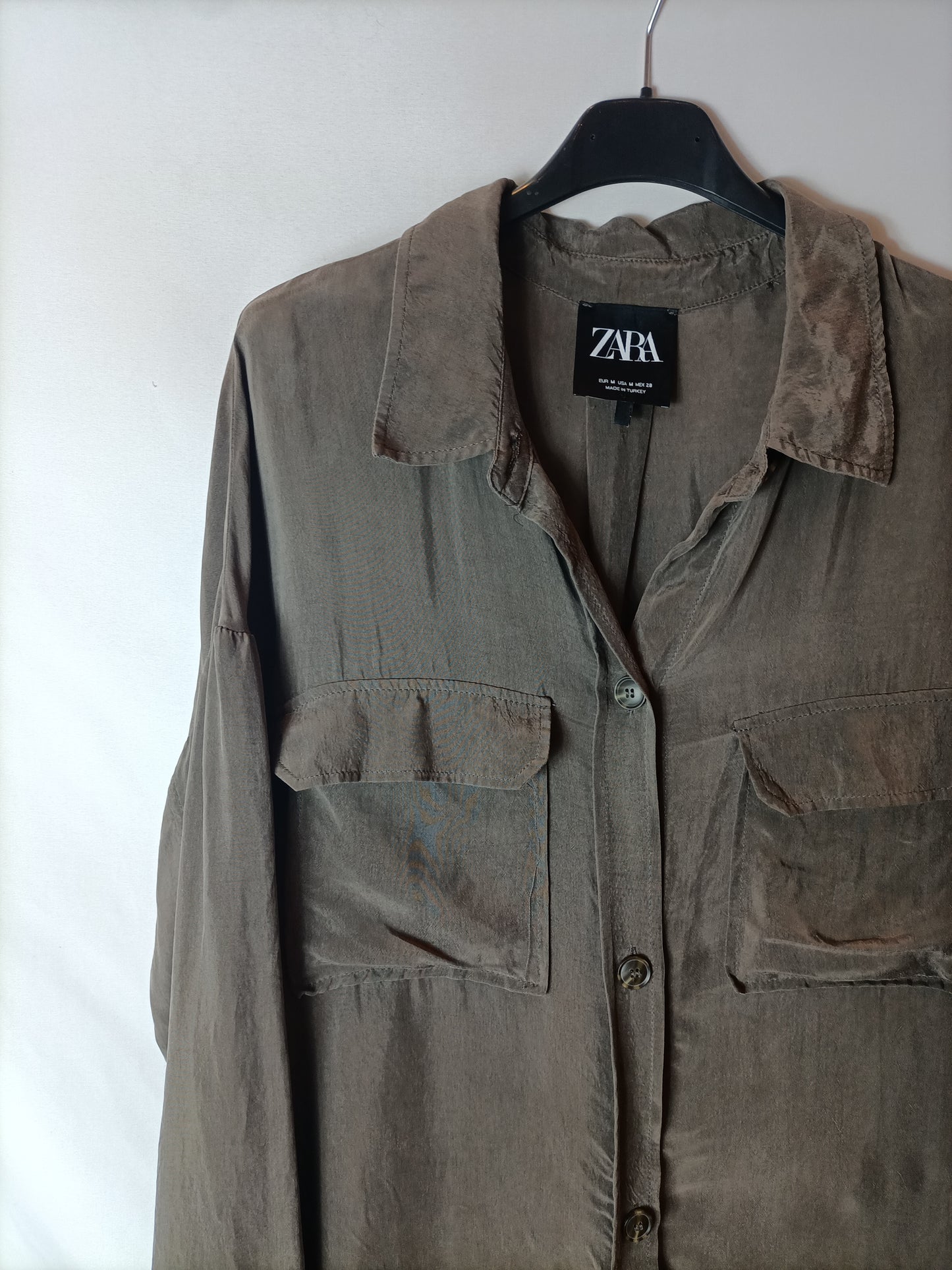 ZARA. Kimono camisero marrón T.m