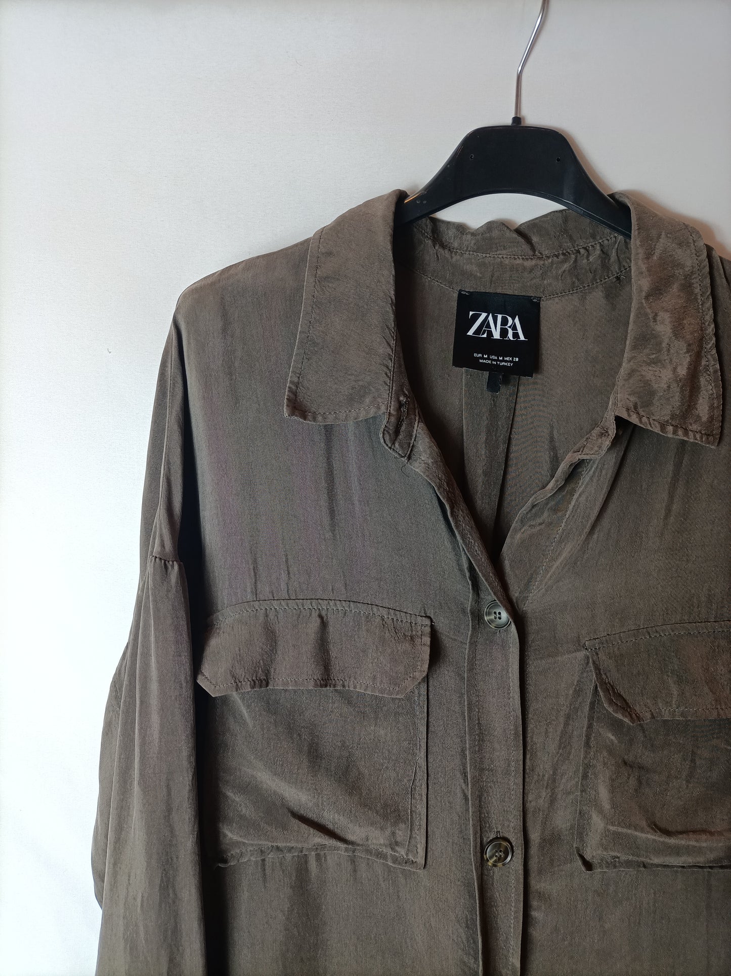 ZARA. Kimono camisero marrón T.m