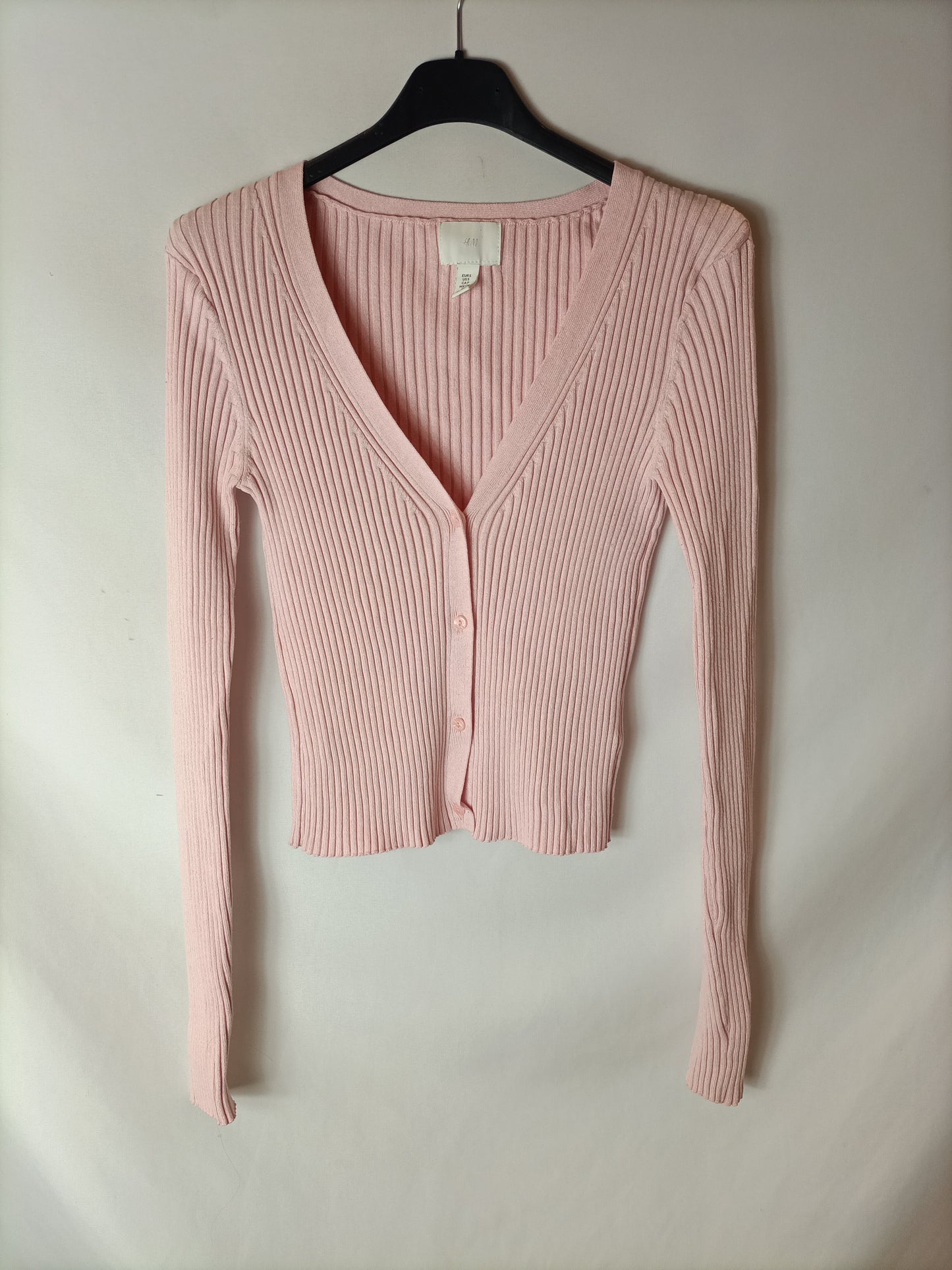 H&M. Top rosa canalé T.s