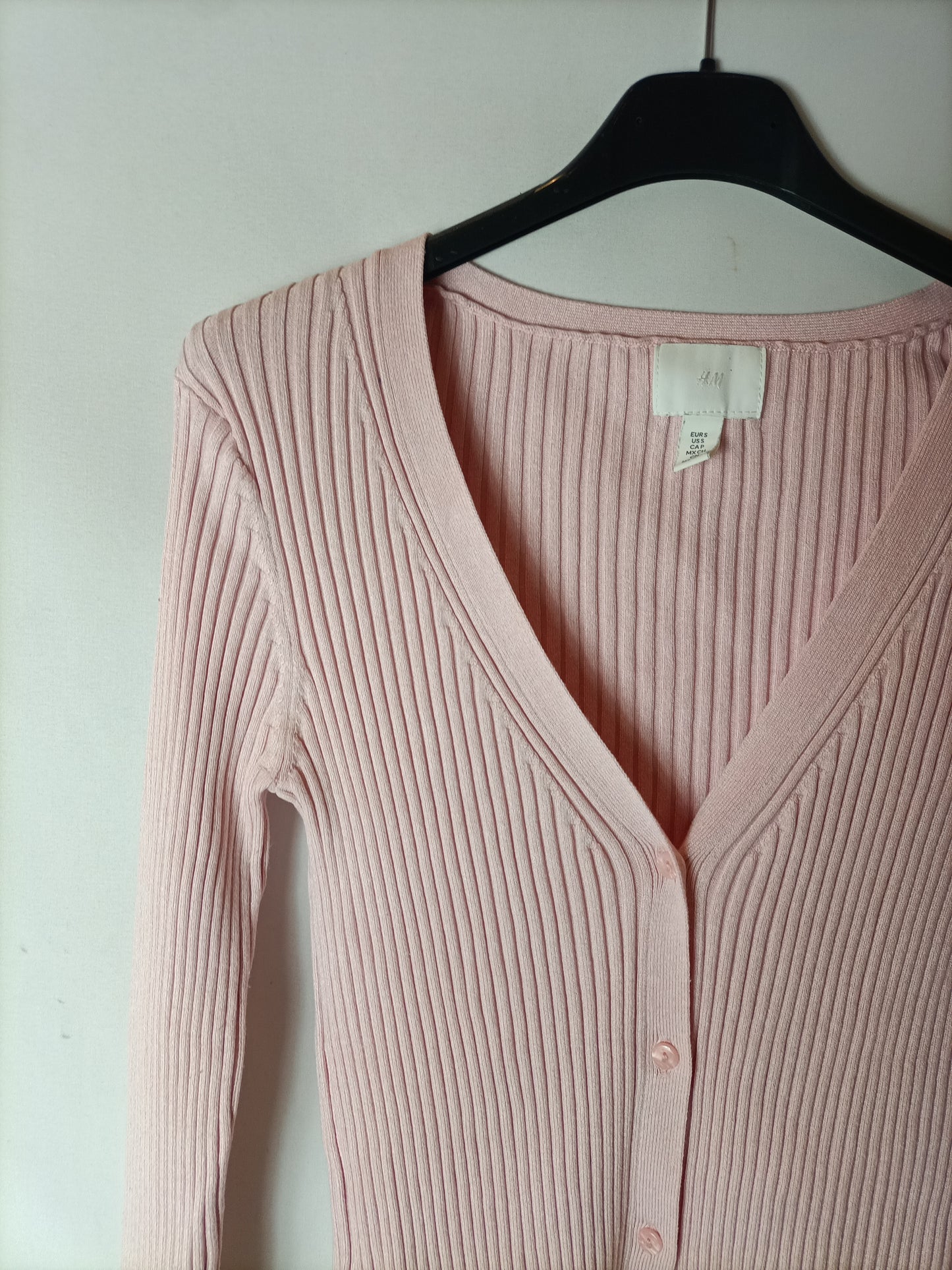 H&M. Top rosa canalé T.s