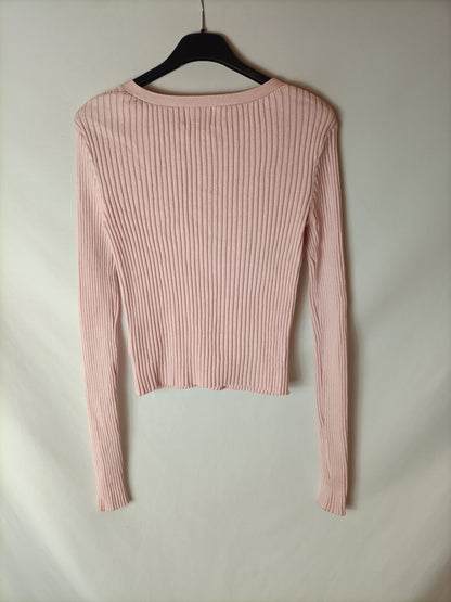 H&M. Top rosa canalé T.s
