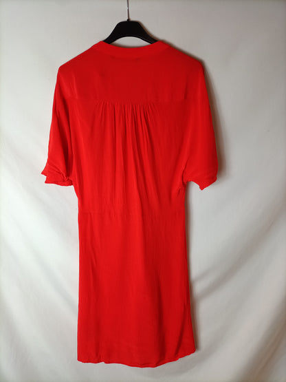 ZARA. Vestido rojo abotonado. T S