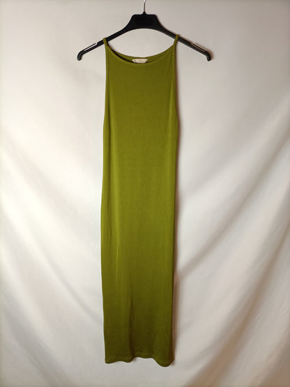 H&M. Vestido midi canalé T.40
