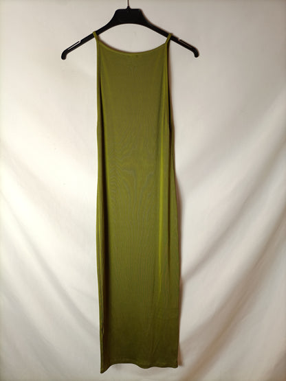 H&M. Vestido midi canalé T.40