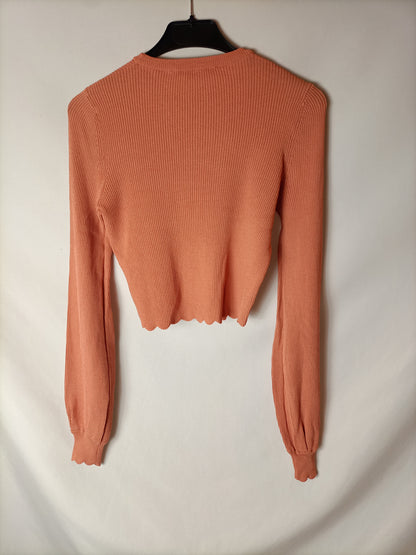 ZARA. Top canalé naranja T.s