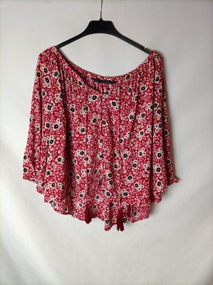 ZARA. Blusón rojo flores T.xs