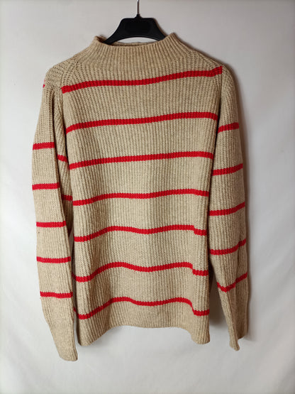 MANGO. Striped beige sweater TM