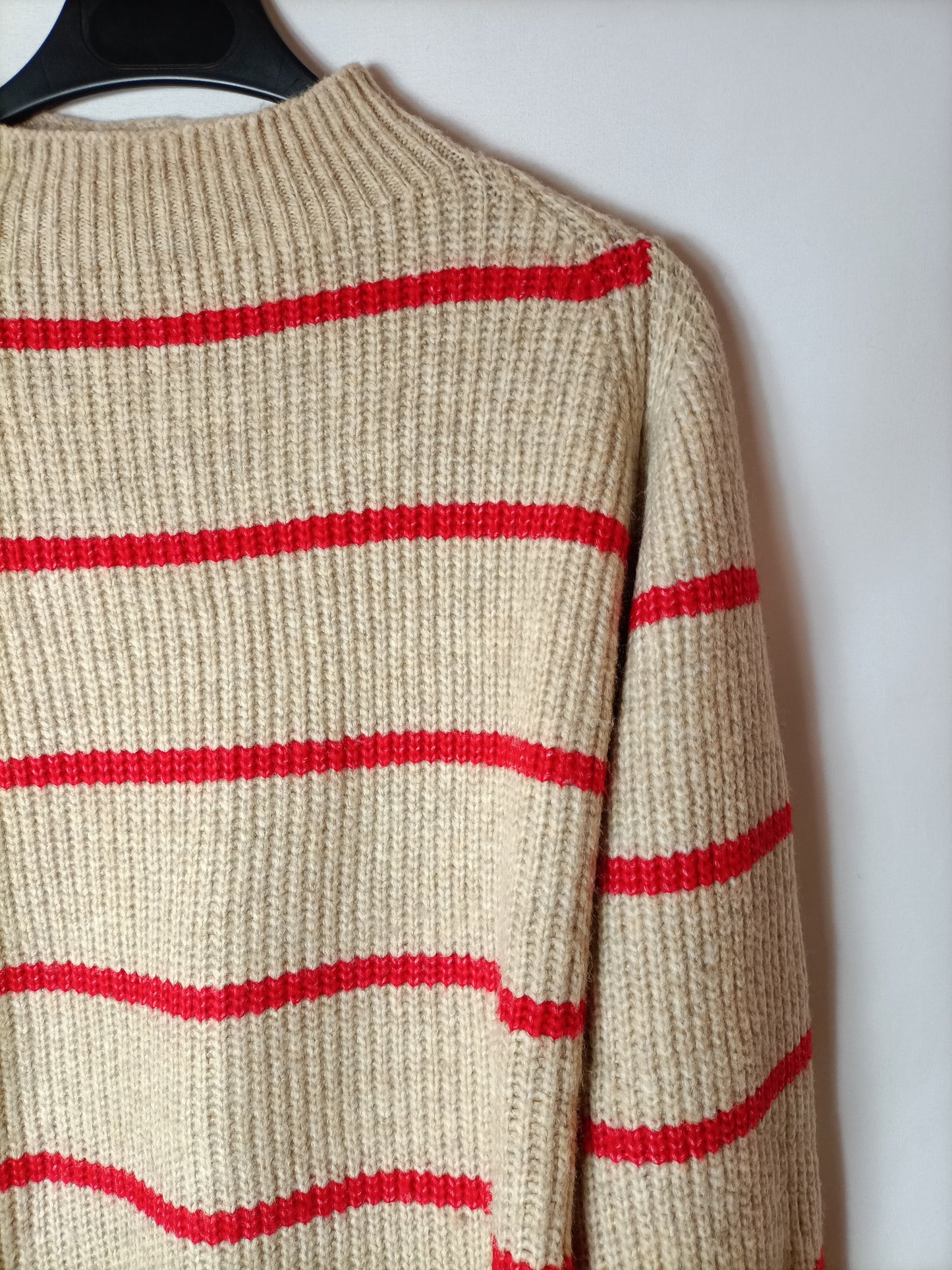 MANGO. Striped beige sweater TM