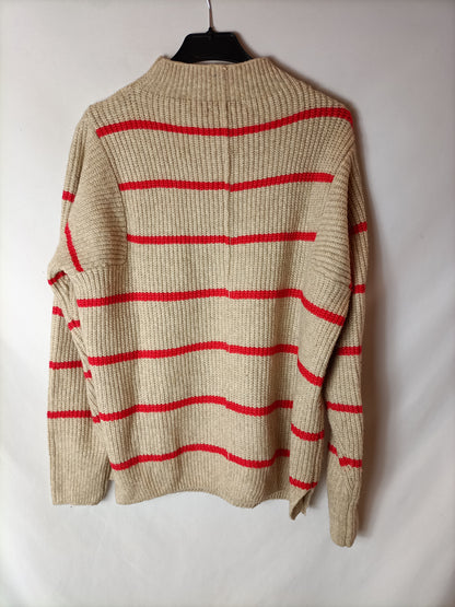 MANGO. Striped beige sweater TM