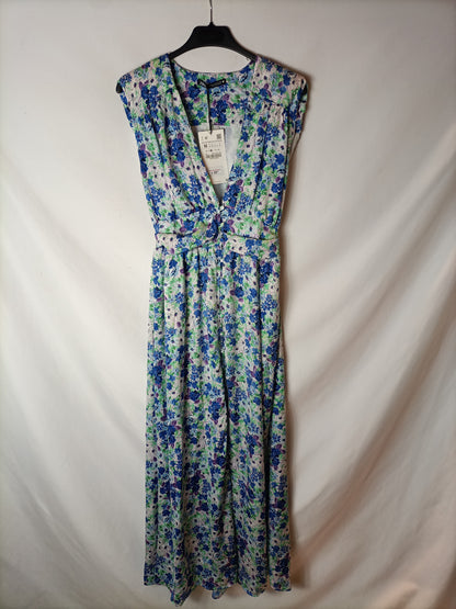 ZARA. Vestido largo Flores T.m