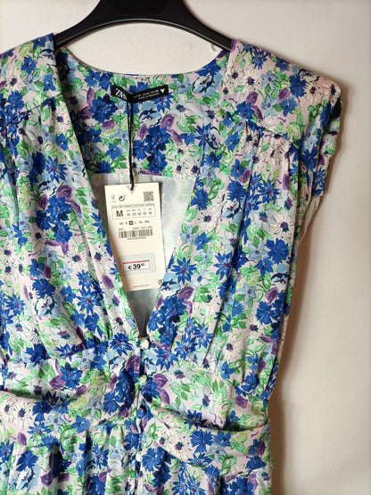 ZARA. Vestido largo Flores T.m