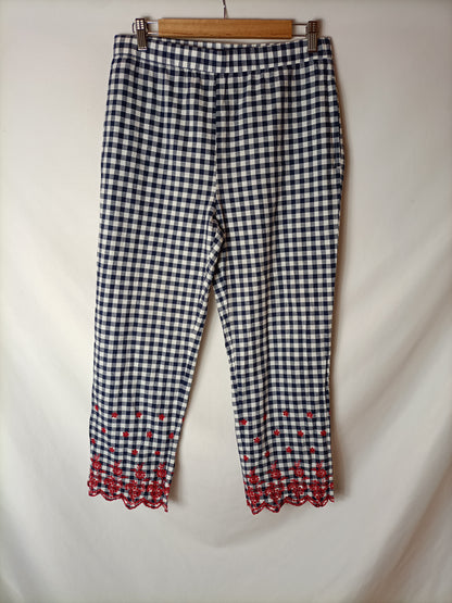 ZARA. Pantalón cuadros Bordado T.m