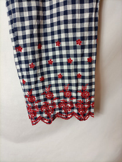 ZARA. Pantalón cuadros Bordado T.m
