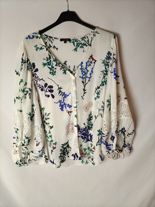 MASSIMO DUTTI. blusa blanca flores T.40