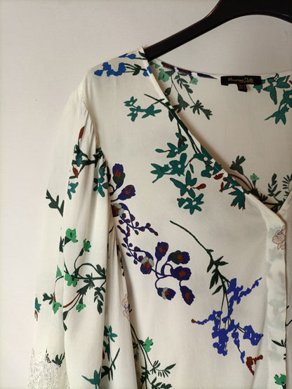 MASSIMO DUTTI. blusa blanca flores T.40