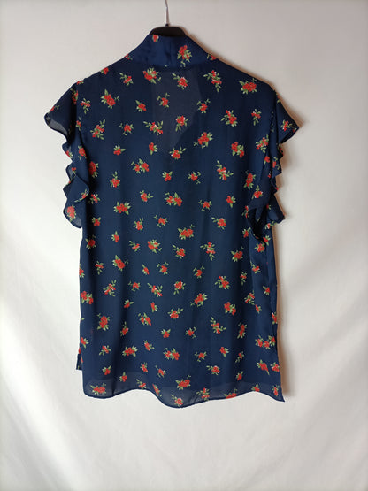 ZARA. Blusa azul flores T.m