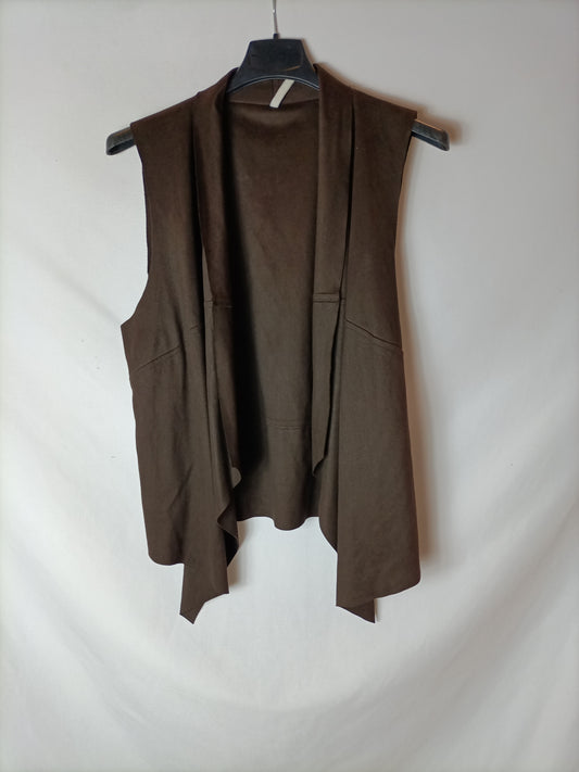 STRADIVARIUS. chaleco antelina marrón T.m