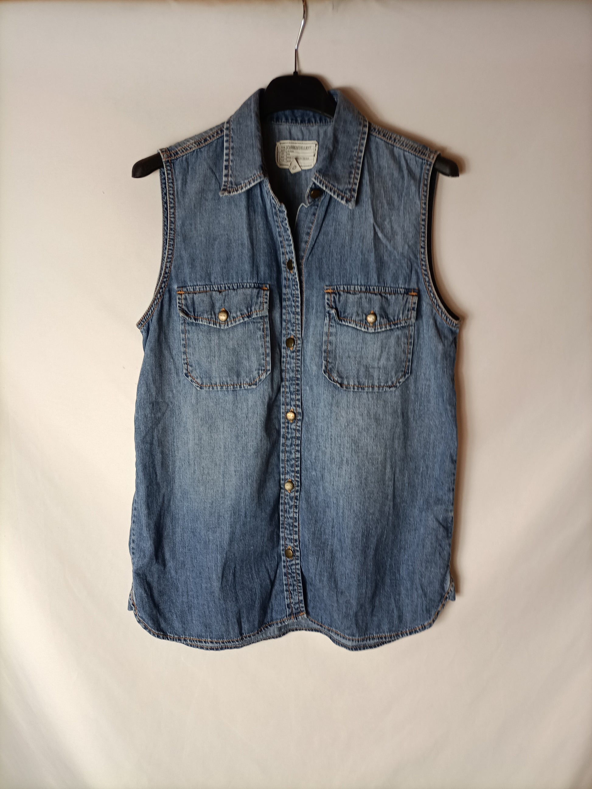 Sin Mangas Camisa Vaquera Parches Blusa Vaquera Sin Mangas Camisa