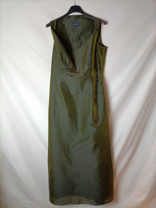 ADOLFO DOMINGUEZ. Vestido verde tornasolado con torerita a juego. T 40