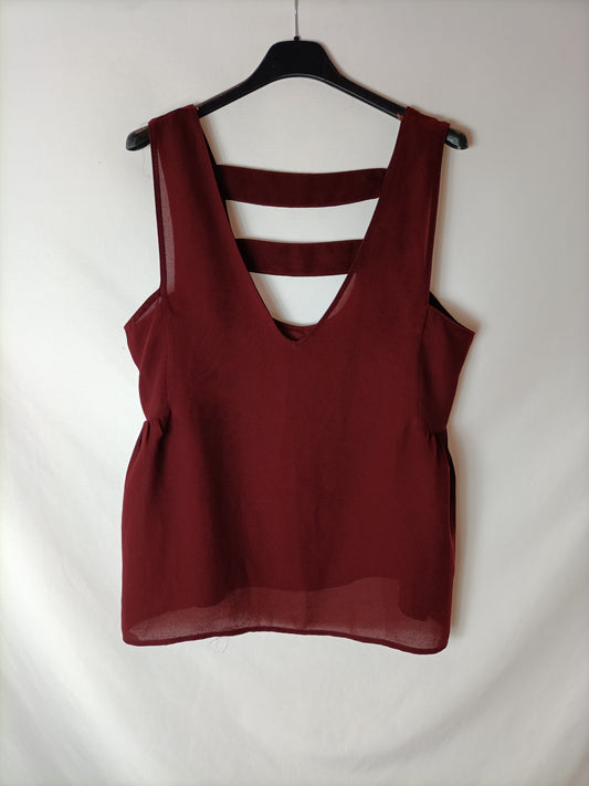 ZARA. Top burdeos semitransparente., T S