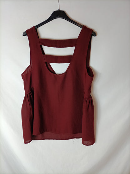 ZARA. Top burdeos semitransparente., T S