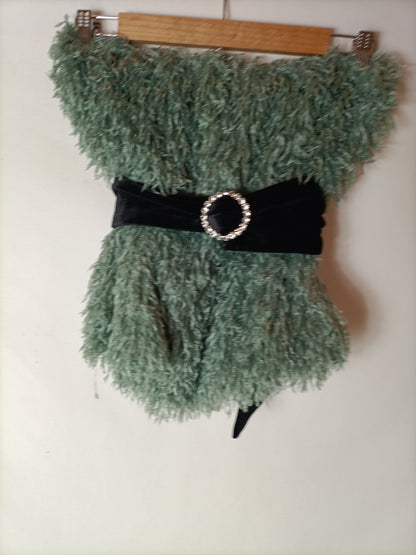 ZARA. Aqua green fringed strapless top. TM