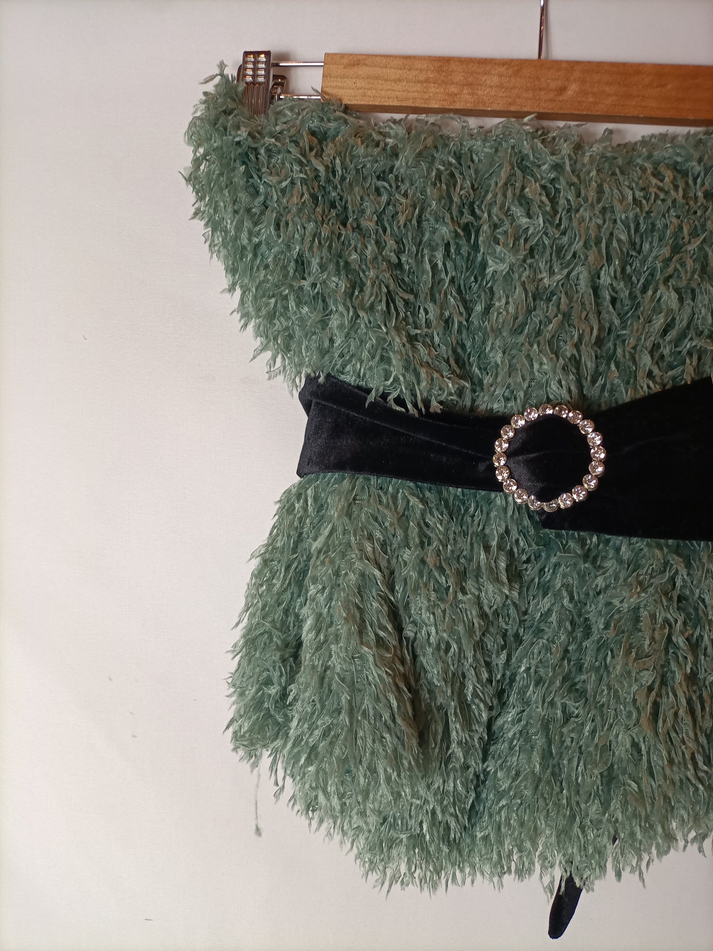 ZARA. Aqua green fringed strapless top. TM