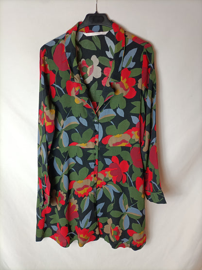 ZARA. Vestido estampado camisero. T M