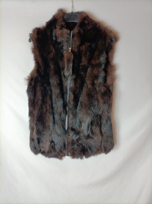 EASY WEAR. Chaleco marrón y negro pelo conejo. T S