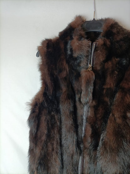EASY WEAR. Chaleco marrón y negro pelo conejo. T S