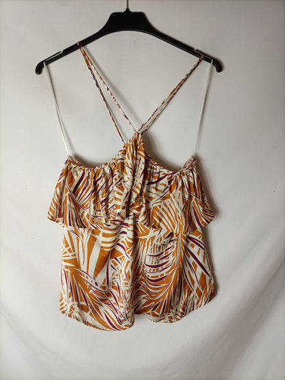 MANGO. Top estampado volante T.xs