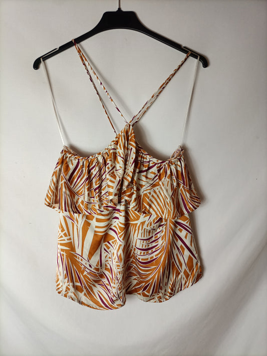 MANGO. Top estampado volante T.xs