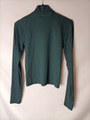 PULL&BEAR. Top verde canalé T.s