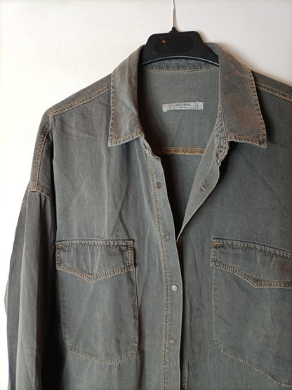 PULL&BEAR. Sobrecamisa/camisa denim gris T.s