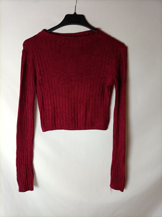 OTRAS. Jersey canalé crop burdeos. T S