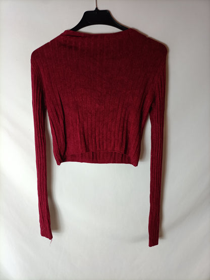 OTRAS. Jersey canalé crop burdeos. T S