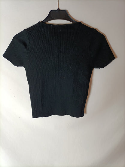 ZARA. Top negro canalé asimétrico. T S