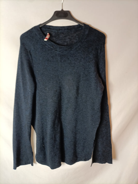 PULL&amp;BEAR. Black and blue heathered sweater with slits. TS