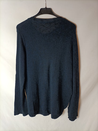 PULL&amp;BEAR. Black and blue heathered sweater with slits. TS