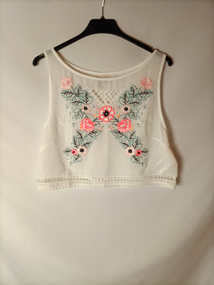 H&M. Croptop bordados semitransparente. T 38