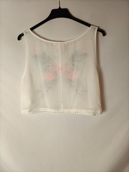 H&M. Croptop bordados semitransparente. T 38