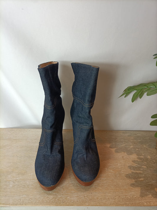 ROBERT CLERGERIE . Botines plataforma tejido denim. T 36