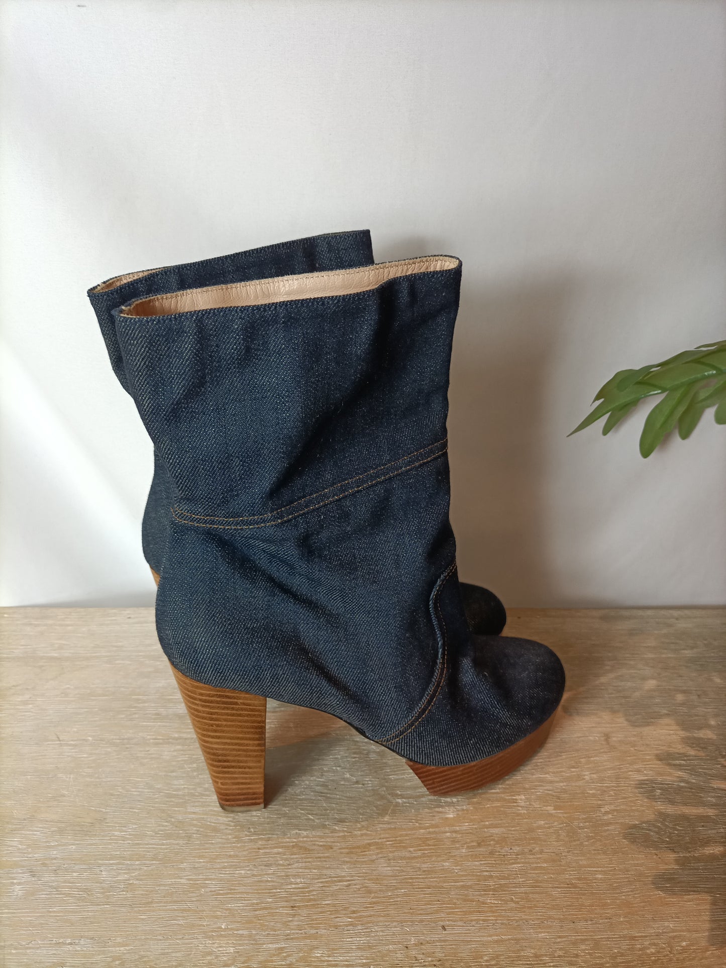 ROBERT CLERGERIE . Botines plataforma tejido denim. T 36