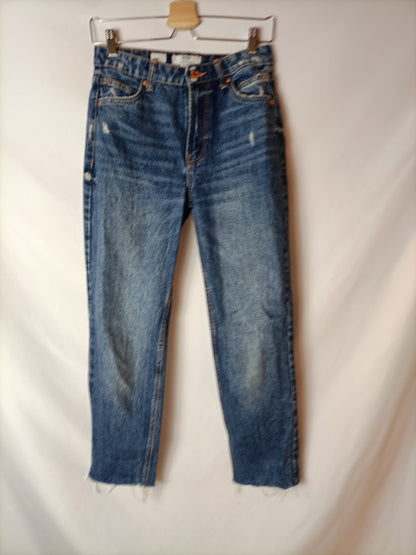 BERSHKA. Distressed denim trousers, size 34