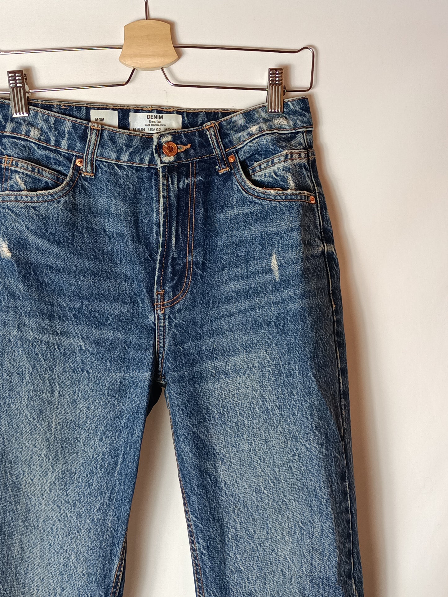 BERSHKA. Distressed denim trousers, size 34